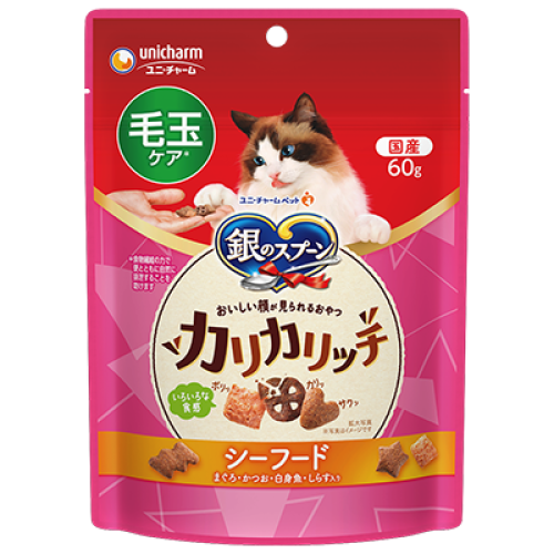 Unicharm 日本銀匙小食 G-55 去毛球海鮮味 貓脆餅 60g (4520699694558)